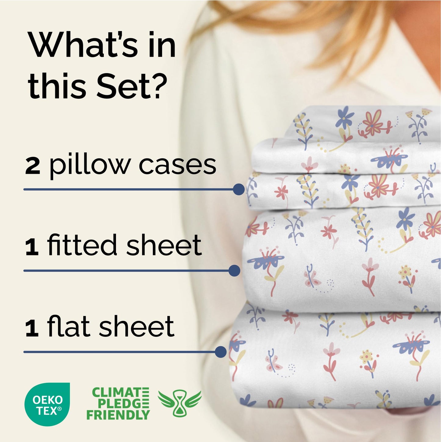 Floral Sheets - Butterfly Floral Bed Sheet Set - 1 Flat, 1 Fitted & 2 Pillowcases w/ Deep Pockets - Wrinkle & Fade Free Boho Botanical Bedding - Ultra-Soft, Breathable and Cooling - King Size Bed Set