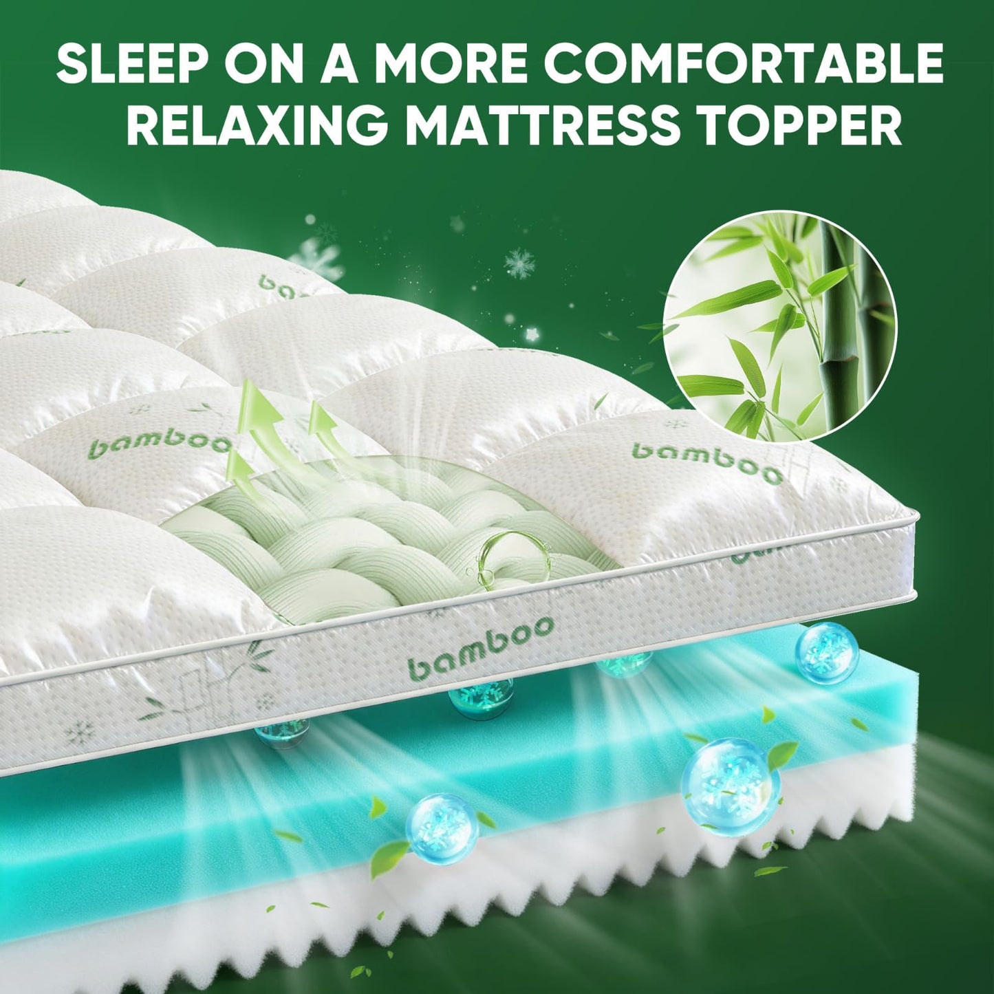 California King Mattress Topper, Dual Layer 4.5" Memory Foam Mattress Topper with 2" 1250GSM Cooling Mattress Pad (Breathable Viscose Made from Bamboo) & 2.5" Gel Memory Foam. Comfort Bed Topper