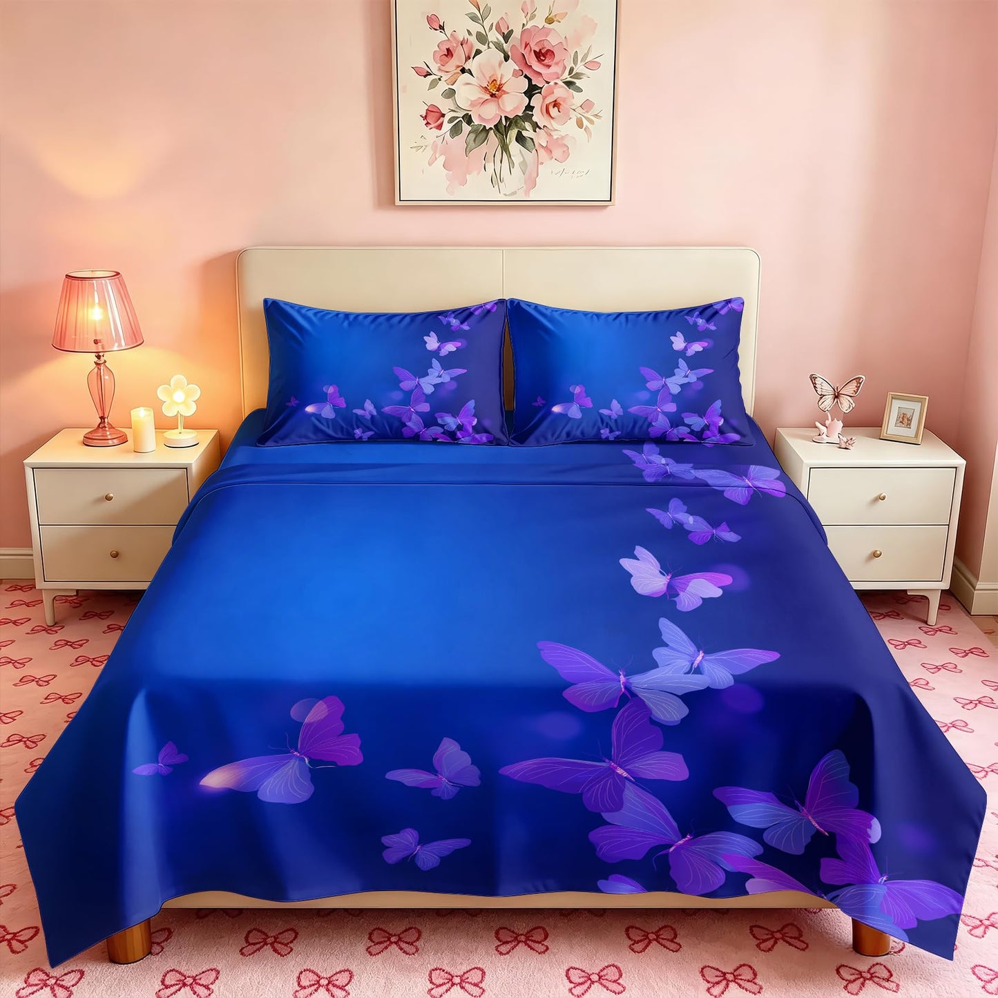 Purple Butterfly Full Sheet Set 4 Pcs Grils Butterflies Bed Sheets