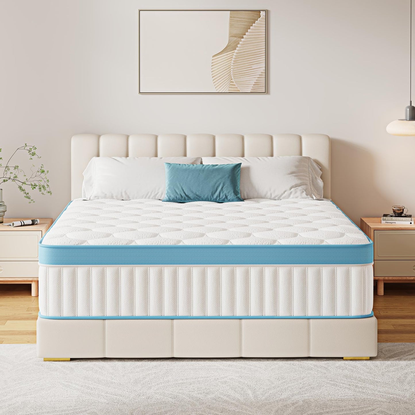 Mroreom Full Size Mattress, 12 Inch Hybrid Mattress in a Box – Memory Foam with Pocket Springs, Cooling Gel, Pressure Relief, Motion Isolation, CertiPUR-US Certified, Medium Firm,Blue