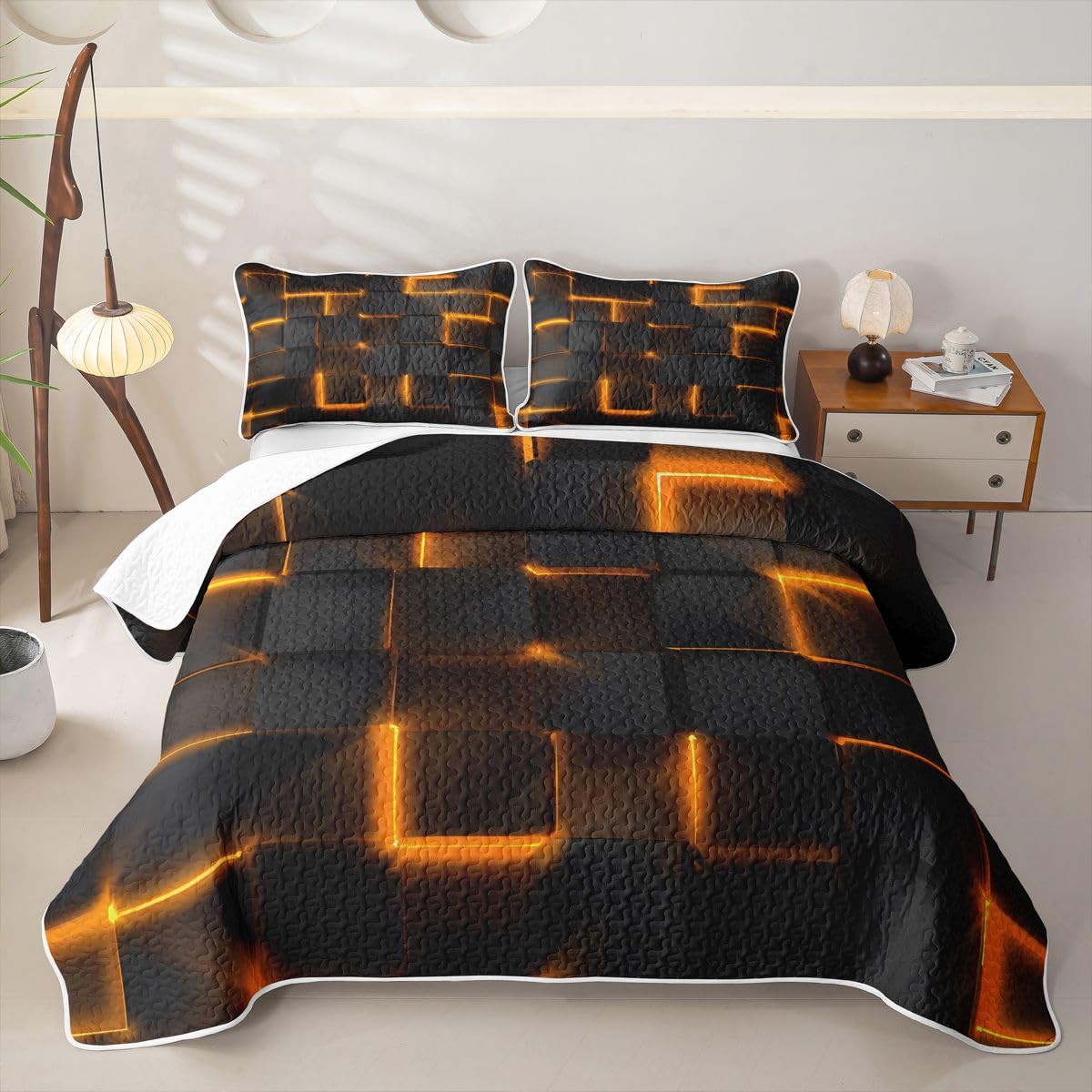 Feelyou Geometric Quilt Sets King Size Beehive Kids Boys Girls Quilts with 2 Pillowcases Soft Honeycomb Bedspread Coverlet Set Modern Hexagon Theme Lightweight Bedding Geometrical