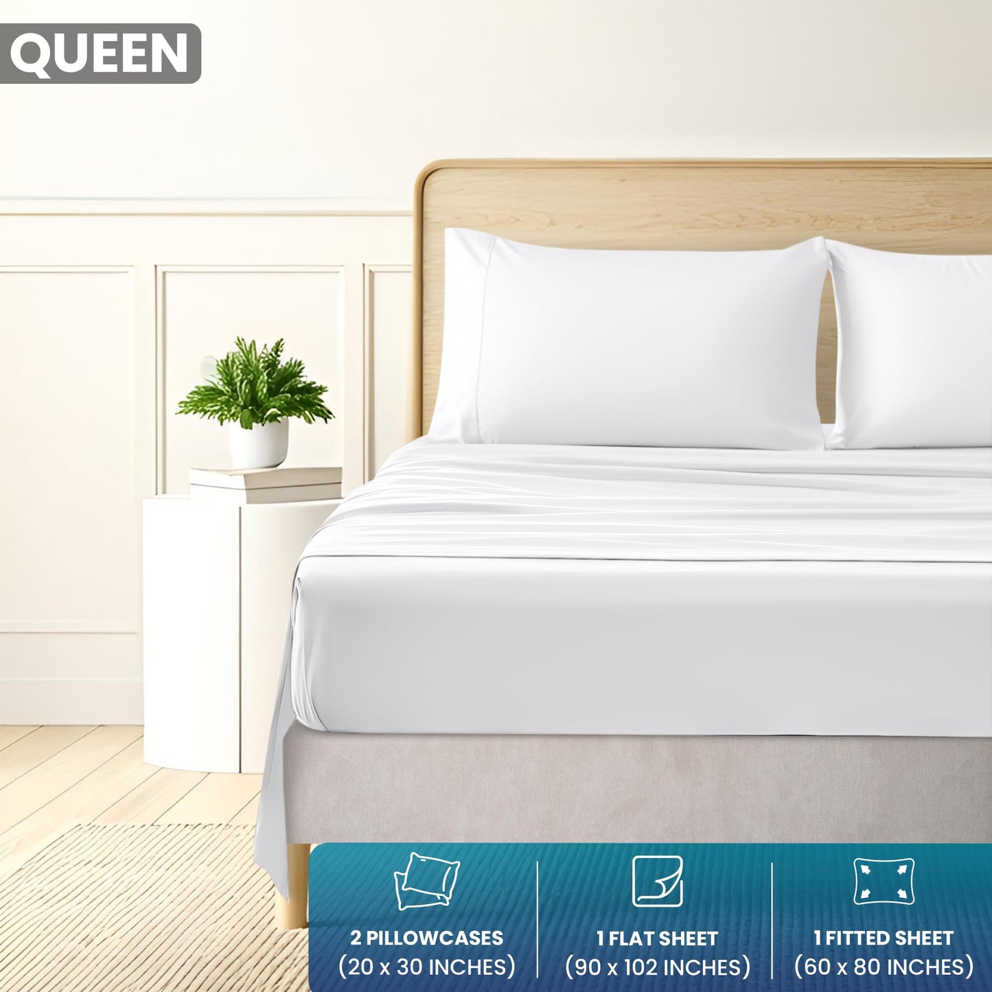 Utopia Bedding Queen Sheet Set, Soft Microfiber 4 Piece Bed Sheets with 15" Deep Pocket - Easy Care Brushed Microfiber (Queen, White)