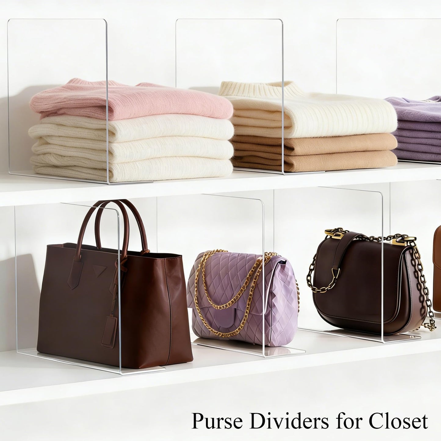 Lebouri Shelf Dividers for Closet Organization: 12" Tall x 12" Deep Acrylic Shelf Dividers for Clothes Sweater Purse - Clear Closet Organizers and Storage Separators for Shelves, 12Pack