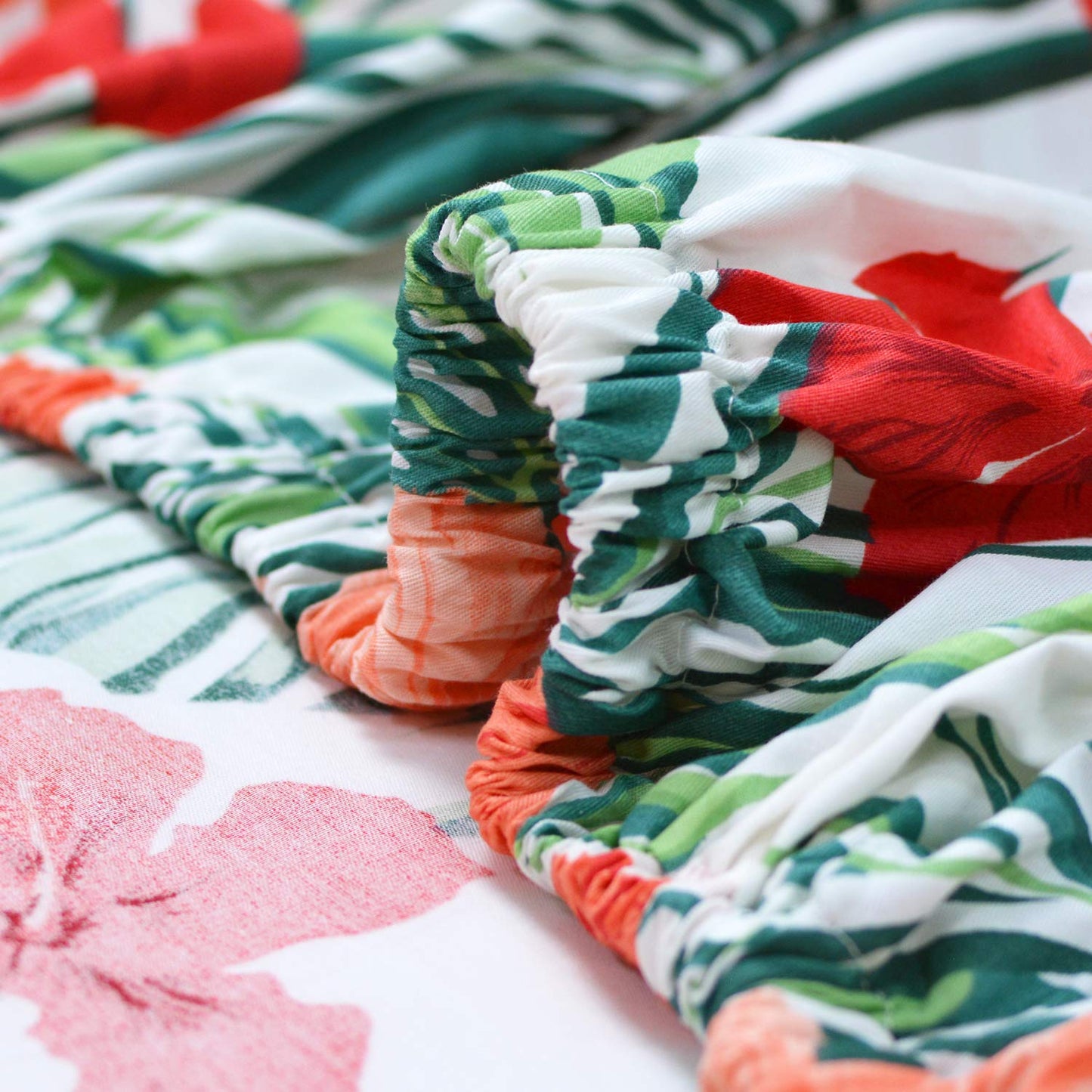 FADFAY Green Floral Sheets Queen Size 100% Cotton Floral Bed Sheet Ultra Soft Tropical Bedding Banana Palm Leaves Top Sheet Hawaiian Deep Pocket Fitted Sheet 4-Pieces