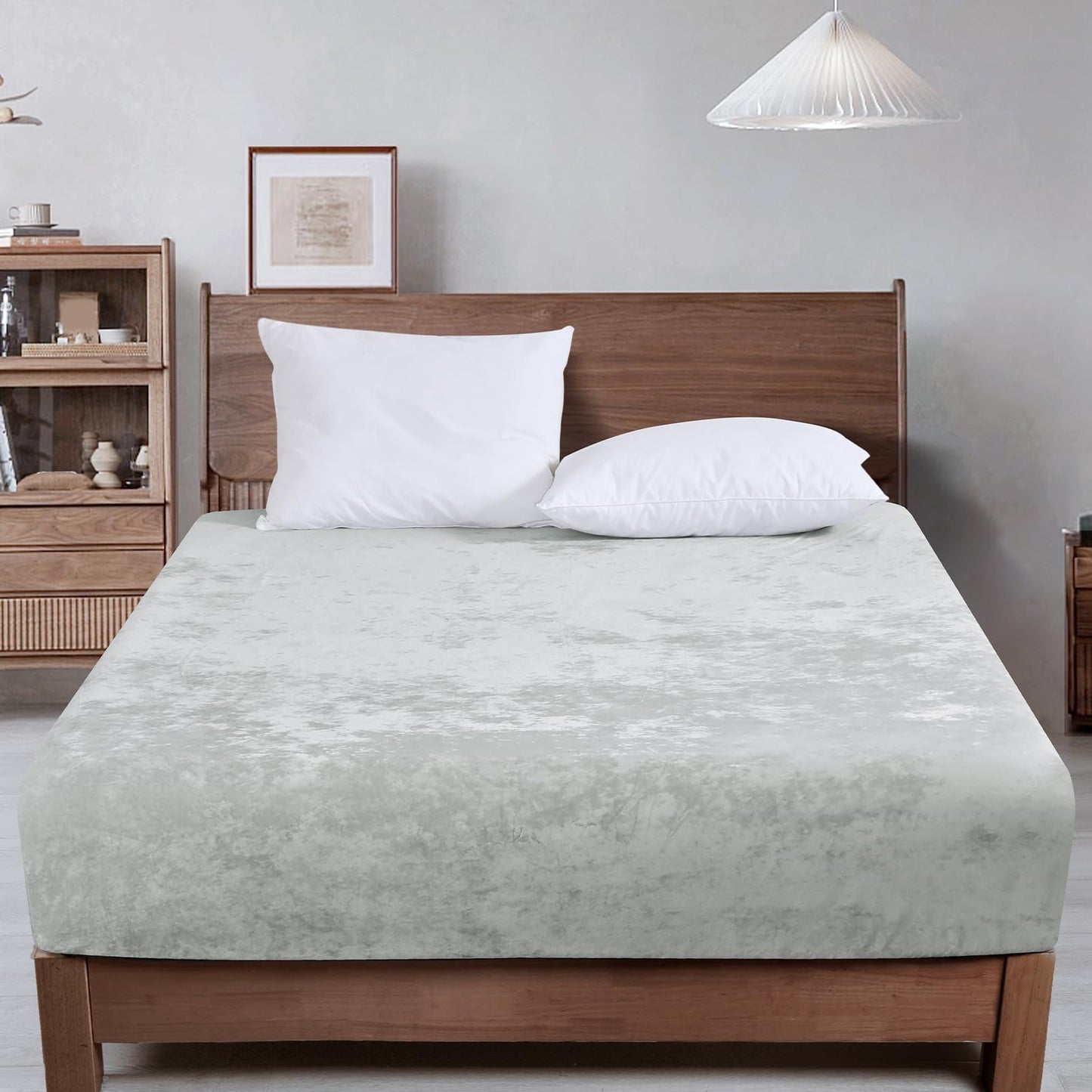 PHF Truly Velvet Fitted Sheet Only Full Size, Luxury Super Soft Cozy Fuzzy Fleece Bottom Sheet, Deep Pocket Up to 16",Strenghth Elastic Band, Suitable for Fall Winter Spring,No Pillowcases,Silver Grey