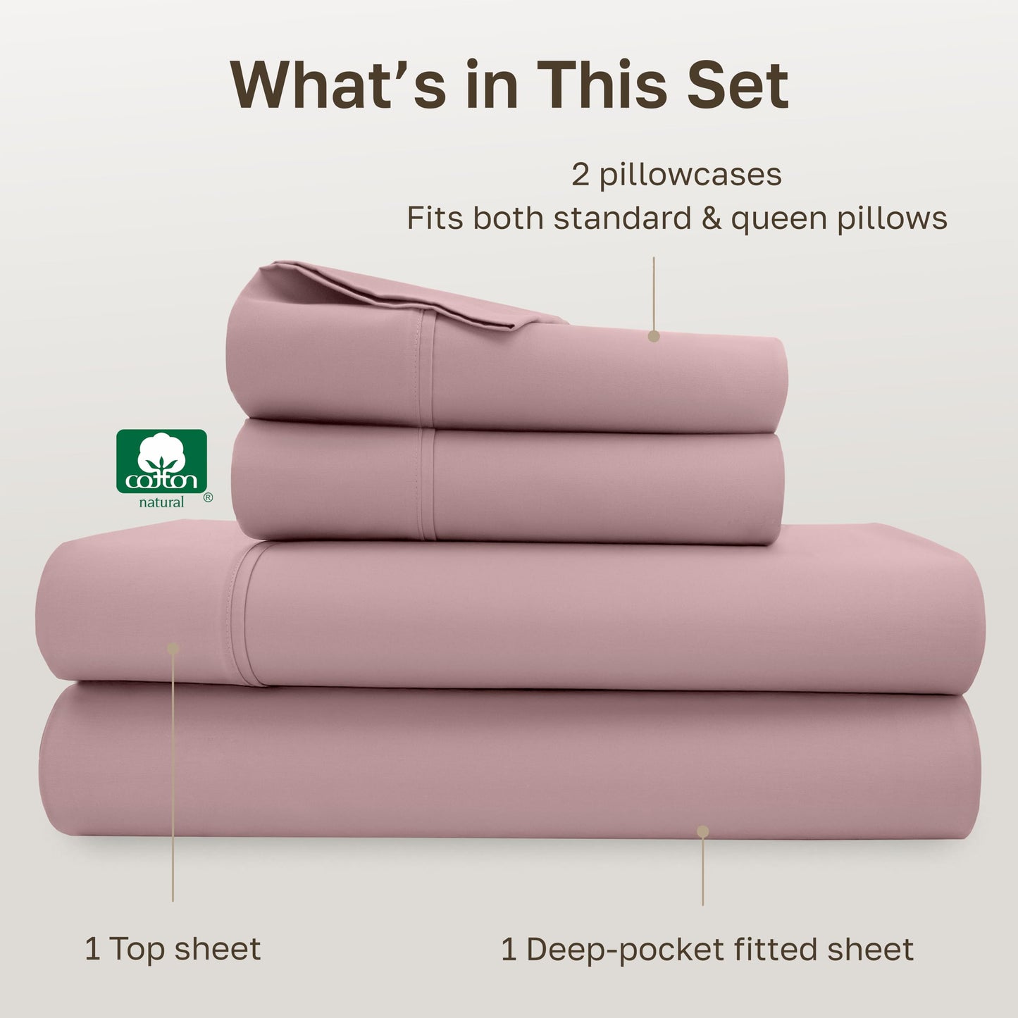 California Design Den Soft 100% Cotton Sheets Queen Size Set, 400 Thread Count Good Housekeeping Award Winner, Smooth Sateen Finish with Deep Pockets, Cozy and Durable Cotton Bedding Set - Mauve