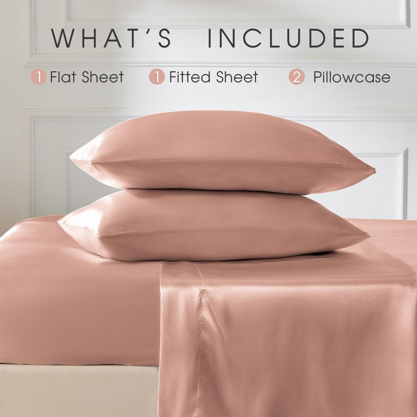 FreshCulture Satin Sheets King Size - 4 Piece Luxury Soft Silky Sheets for Hair and Skin, Similar to Silk Bed Sheet Set with 1 Deep Pocket Fitted Sheet, 1 Flat Sheet & 2 Pillowcases (Blush)