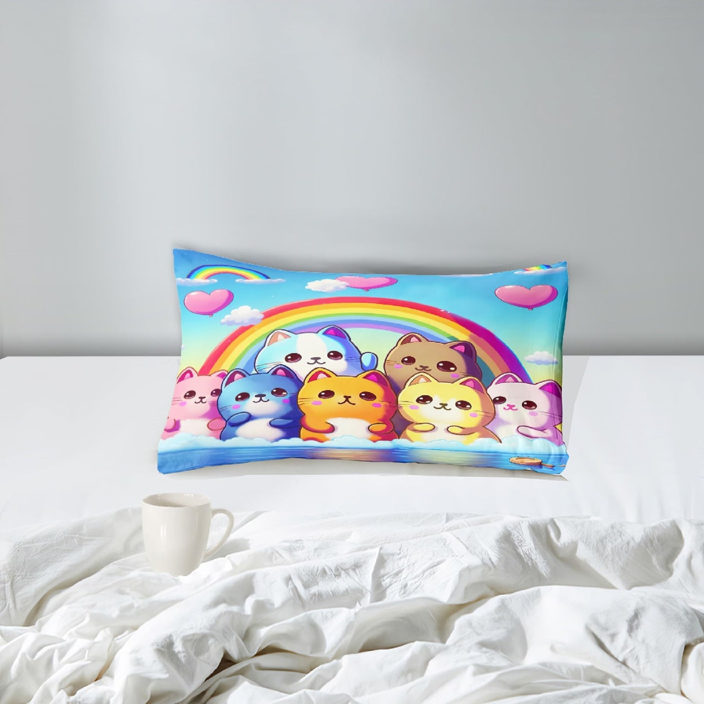Jiospet Rainbow Cat Comforter Twin Size - Cute Cartoon Bedding for Girls Room, Twin Comforter Set with 1 Comforter + 1 Pillowcase