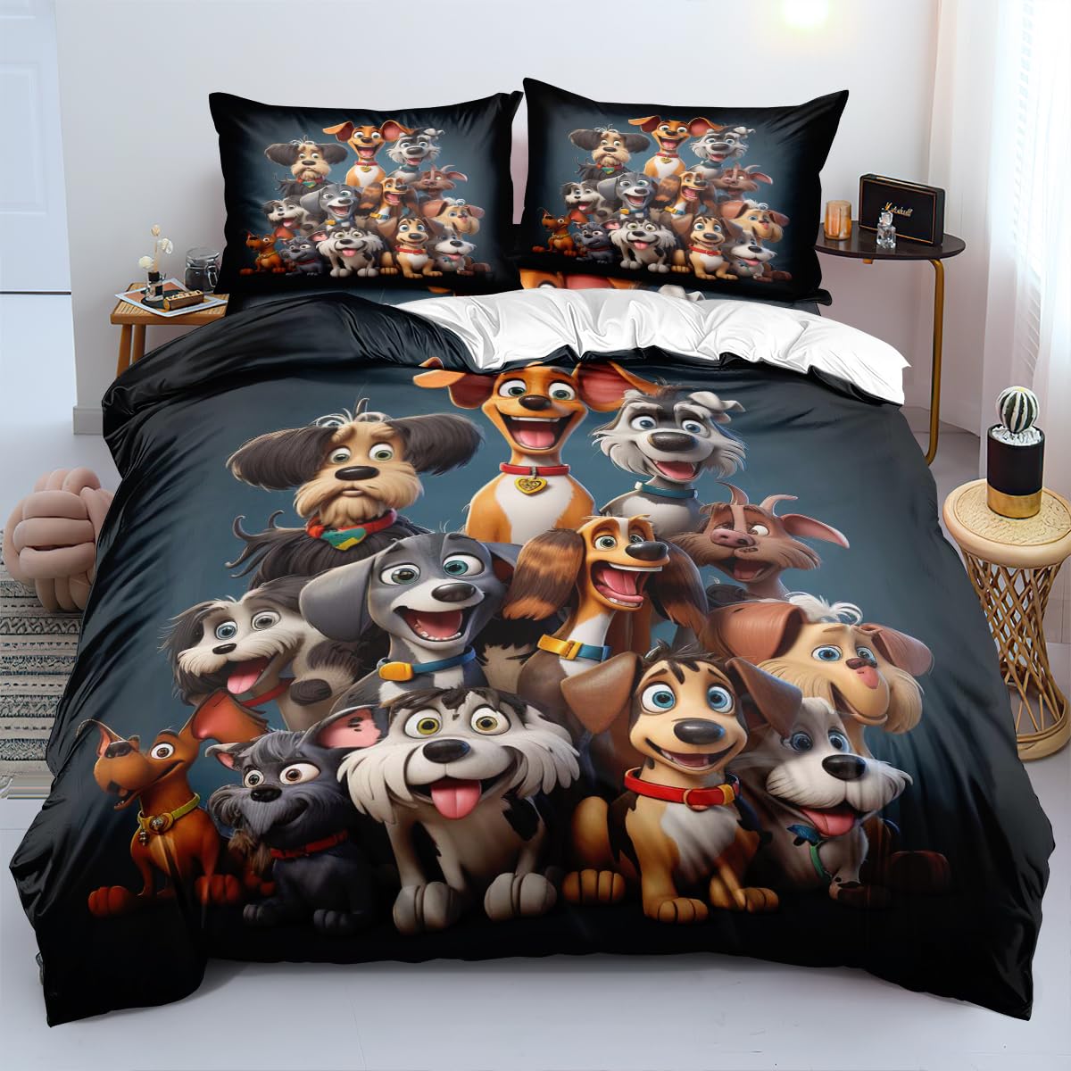 YIXINZHUANJIN King Size Duvet Cover Dogs Bedding Sets Cute Kids Comforter Cover Sets for Boys Girls Animals Beding Cover Set,Includ 1 Duvet Cover and 2 Pillow Shams
