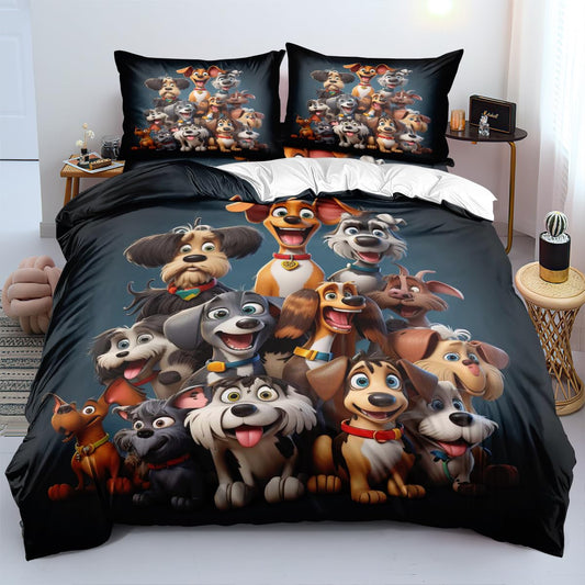 YIXINZHUANJIN King Size Duvet Cover Dogs Bedding Sets Cute Kids Comforter Cover Sets for Boys Girls Animals Beding Cover Set,Includ 1 Duvet Cover and 2 Pillow Shams