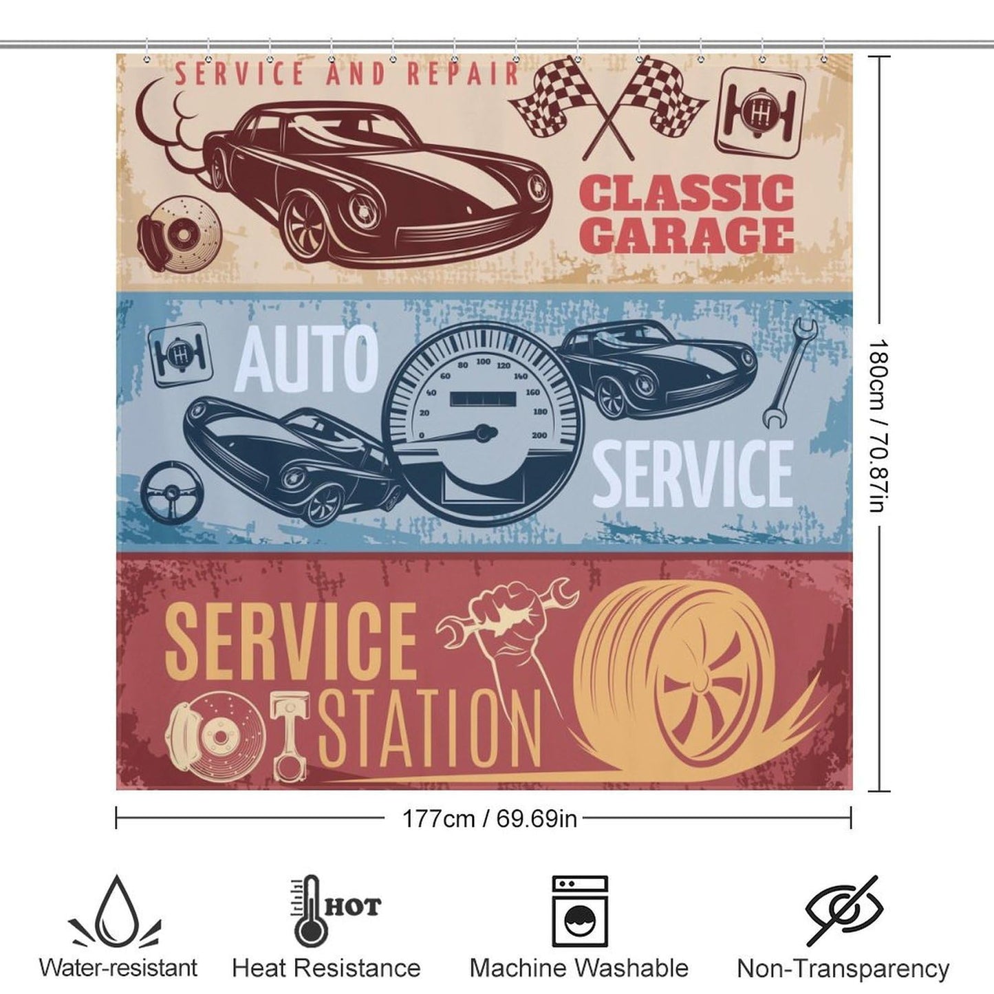 ICMOLYYENLO Race Car Themed Shower Curtains Home Decor, Checkered Flag Print Bath Curtain,Red Stripes Geometric Grid Plaid Cloth Waterproof Fabric Bath Room Decor Set with Hooks, 66x72 Inch