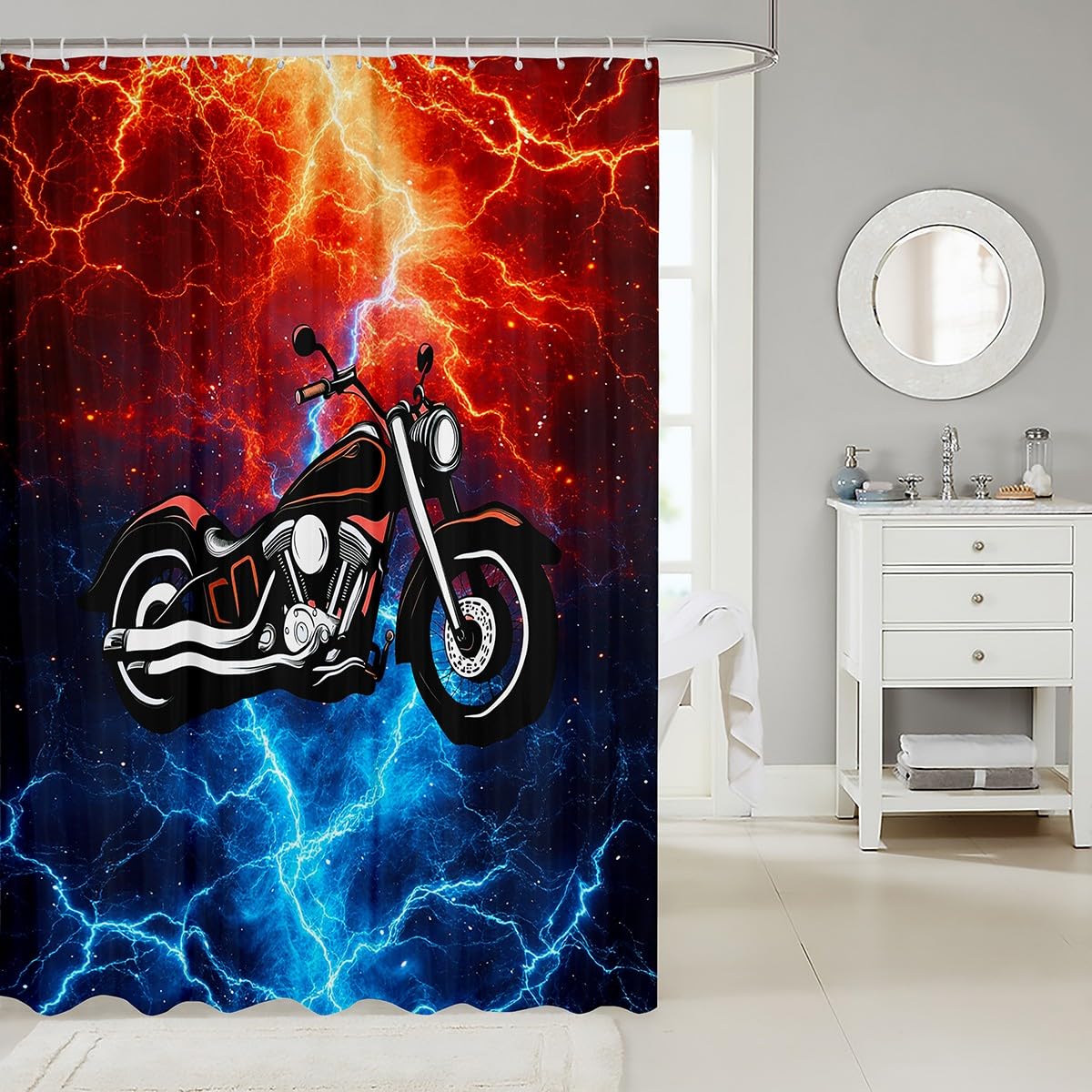 Feelyou Kids Dirt Bike Bathroom Shower Curtain Set Racing Motocross Bath Curtain Boys Girls Motorcycle Shower Curtain Motorbike Teens Bathroom Accessories Bedroom Decor 72"x78"