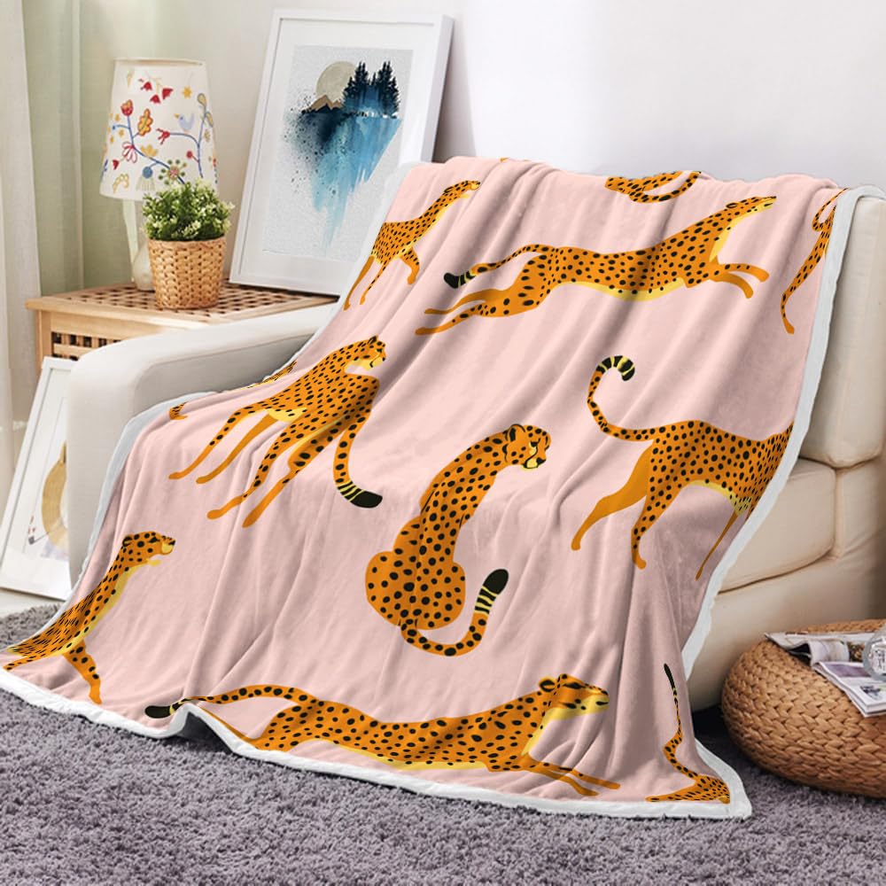 Uokiuki Boho Leopard Throw Blankets, Tropical Animal Cheetah Cozy Warm Bed Couch Blanket, Pink White Fleece Flannel Throws to Decorate the Room and Bedroom