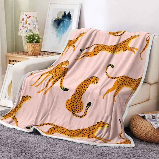 Uokiuki Boho Leopard Throw Blankets, Tropical Animal Cheetah Cozy Warm Bed Couch Blanket, Pink White Fleece Flannel Throws to Decorate the Room and Bedroom