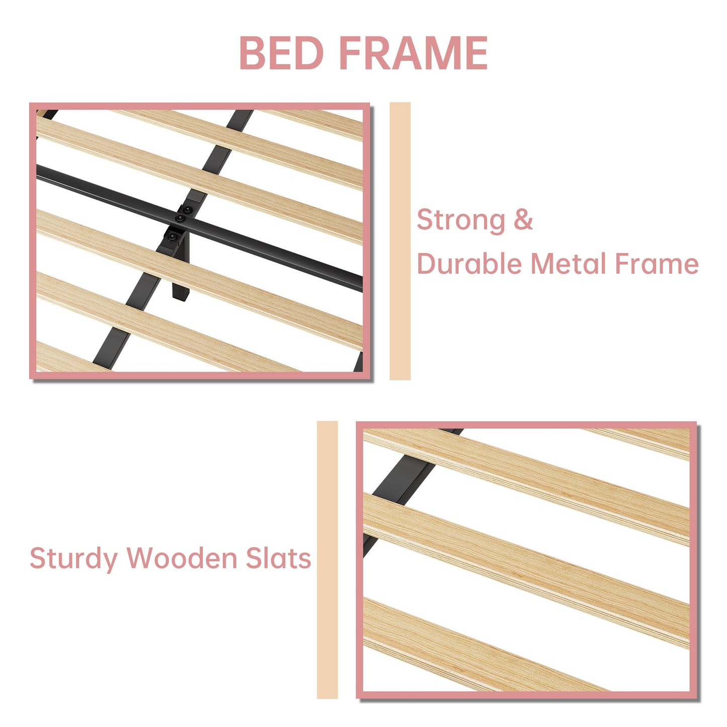 IDEALHOUSE Twin Bed Frame, Velvet Upholstered Platform Bed Frame with Height Adjustable Headboard for Boys & Girls, Wood Slat Support, Easy to Assemble, No Box Spring Needed, Light Pink