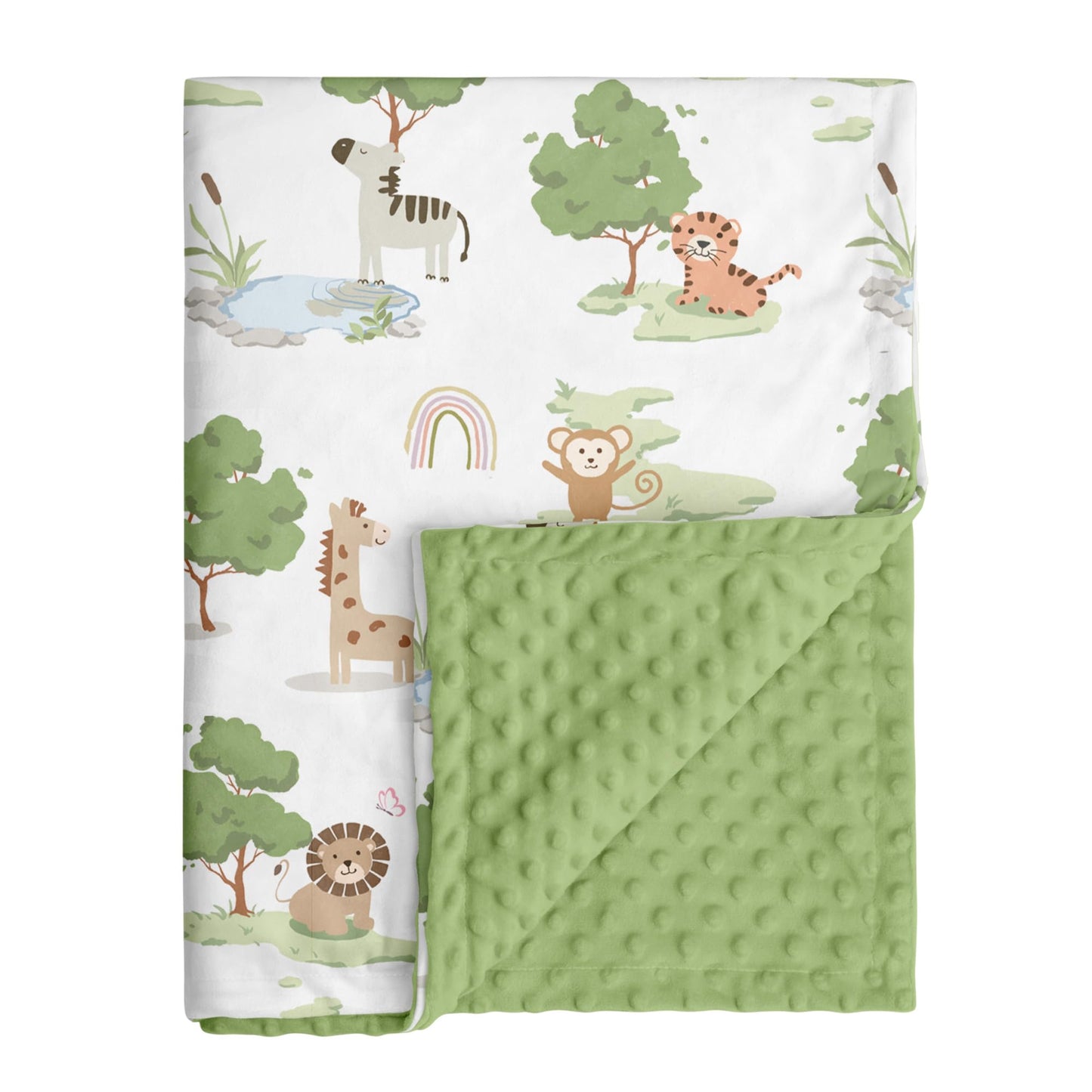 CIVARUA KIDS Baby Blankets for Neutral, Green Animals, 30x40 | Soft Cozy Fleece Receiving Blanket for Newborn & Toddler, 3D Minky Dotted Backing, Breathable for Crib, Stroller & Tummy Time