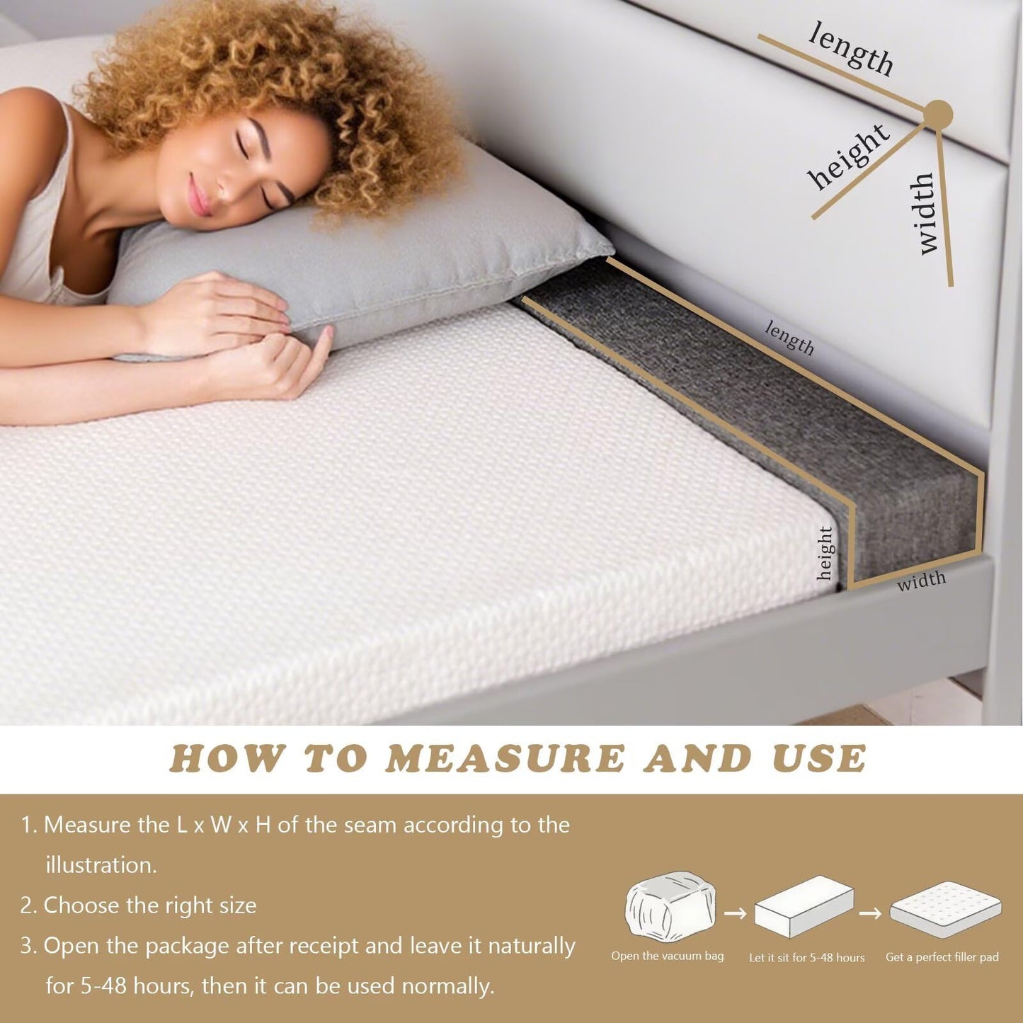 gywstars Queen/King Bed Gap Filler, High-Density Foam Mattress for Headboard/Wall Gap, Removable Cover