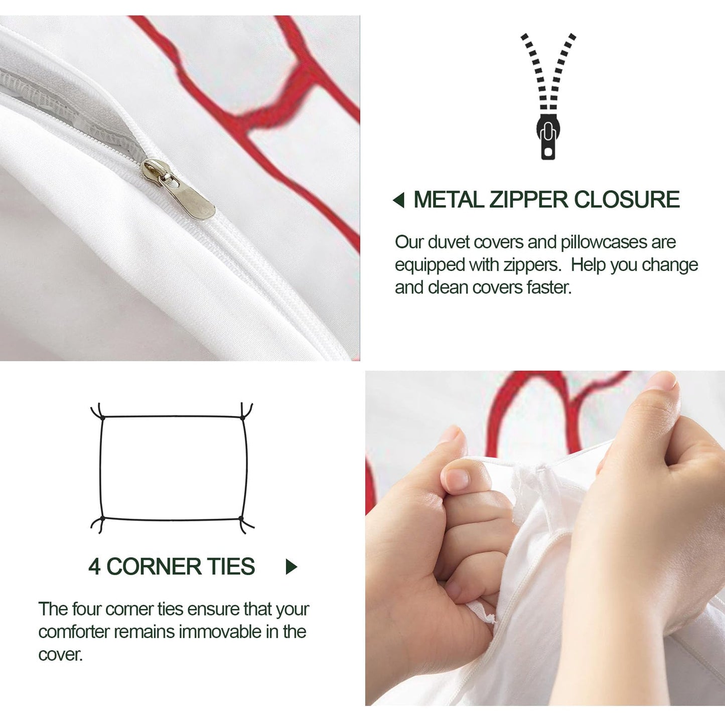 PAISUOQ Red Duvet Cover Queen Size - Cracked Texture Home Decor & Gifts, 3 Piece Back to School Dorm Bedding, Easy Care Microfiber Comforter Cover & Pillowcases, Simple White