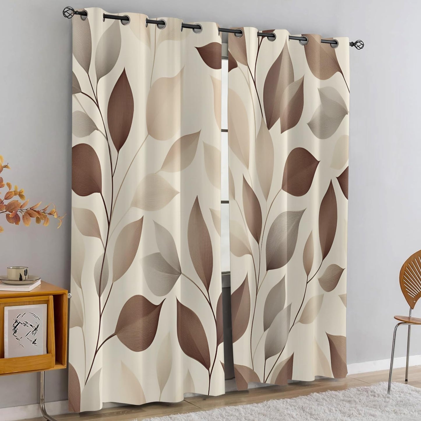 JAXIUOF Botanical Blackout Curtains 63 Inch Long 2 Panels, Leaves Curtain Plants Window Treatments Thermal Insulated Drapes for Bedroom Living Room