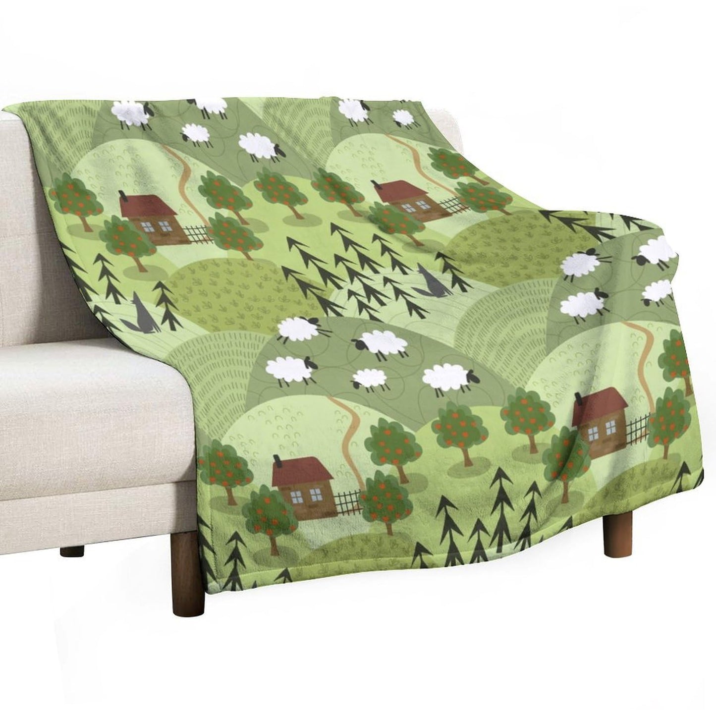 Sheep Blanket Green Mountains Forest Cute Cartoon Abstract Modern Art Print Soft Cozy Lightweight Throw Blanket for Kids Girls Boys Women Bedroom Living Room Dorm Chair Sofa Travel 40x50in
