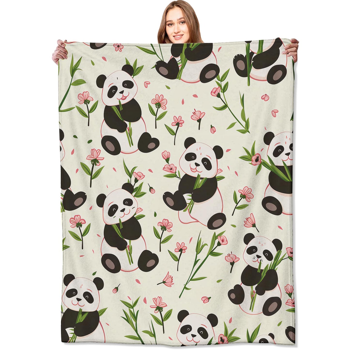 VODRM Cartoon Panda Blanket Cute Animal and Floral Flower Throw Blankets,Birthday Gifts for Kids & Animal Lovers,Lightweight Soft Fleece for Sofa Couch Bed Room Travel Farmhouse Decor 50x60in