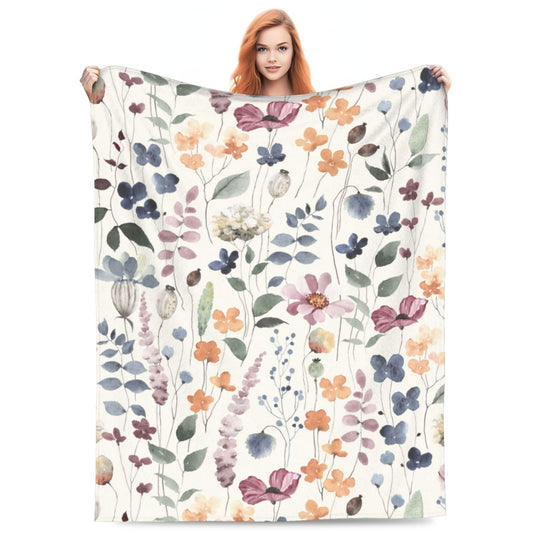 amepay Floral Blanket for Women Girls Adults Flannel Colorful Flowers Watercolor Comfy Throw Blankets for Sofa Travel Decor 60x50 inch