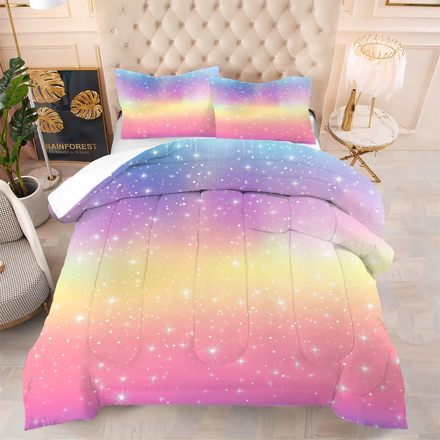 kxry Rainbow Galaxy Gradient Comforter Set Full Tie Dye Microfiber Quilt
