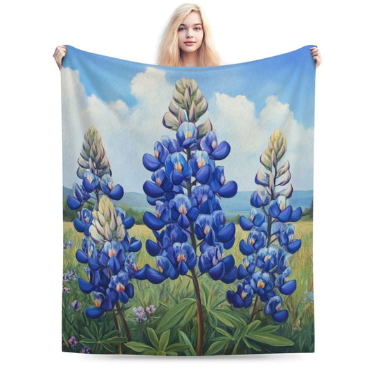 Qycazzw Bluebonnet Wildflower Blanket Gifts for Women Kids, Country Theme Flannel Blankets, Warm Cozy Soft Throw for Bedroom, Camping, Couch, Decor 50x60 in