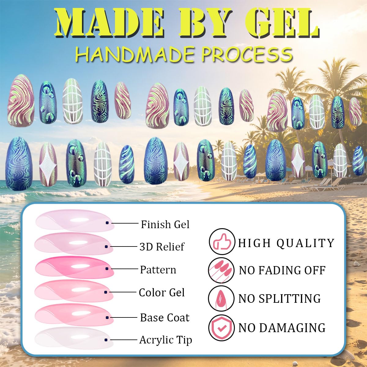 3D Press On Nails Almond Medium Fake Nails with Embossed Square Star Lines Vines Aurora Glitter Designs, Acrylic Artificial Nail Press ons False Stick On Nails for Women Girls 30Pcs