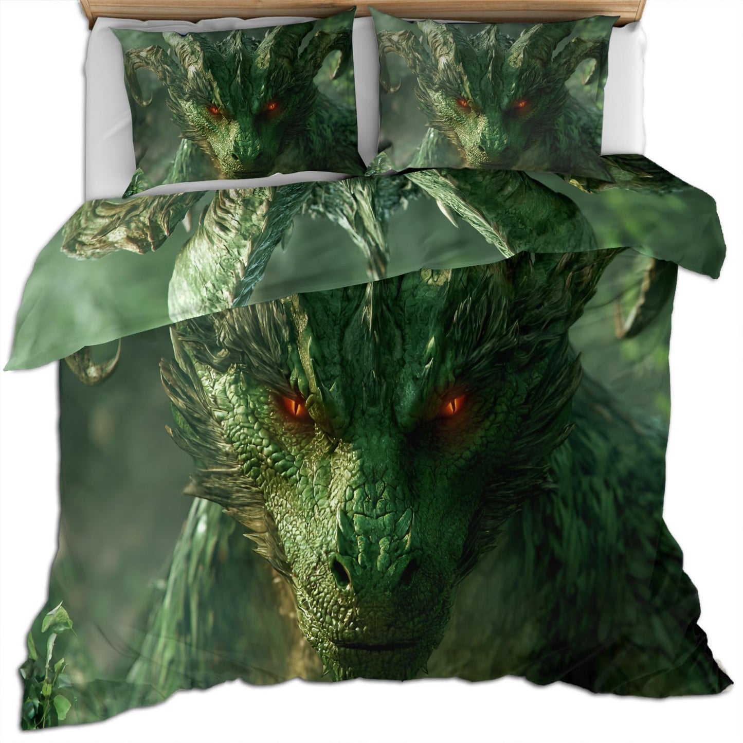 PAISUOQ Dragon Duvet Cover King Size, Fantasy Dragon Bedding Set, 3 Piece, Soft Microfiber Patterned Comforter Cover with Zipper Ties & 2 Pillowcase, Jungle Animal Bedroom Decor & Gifts