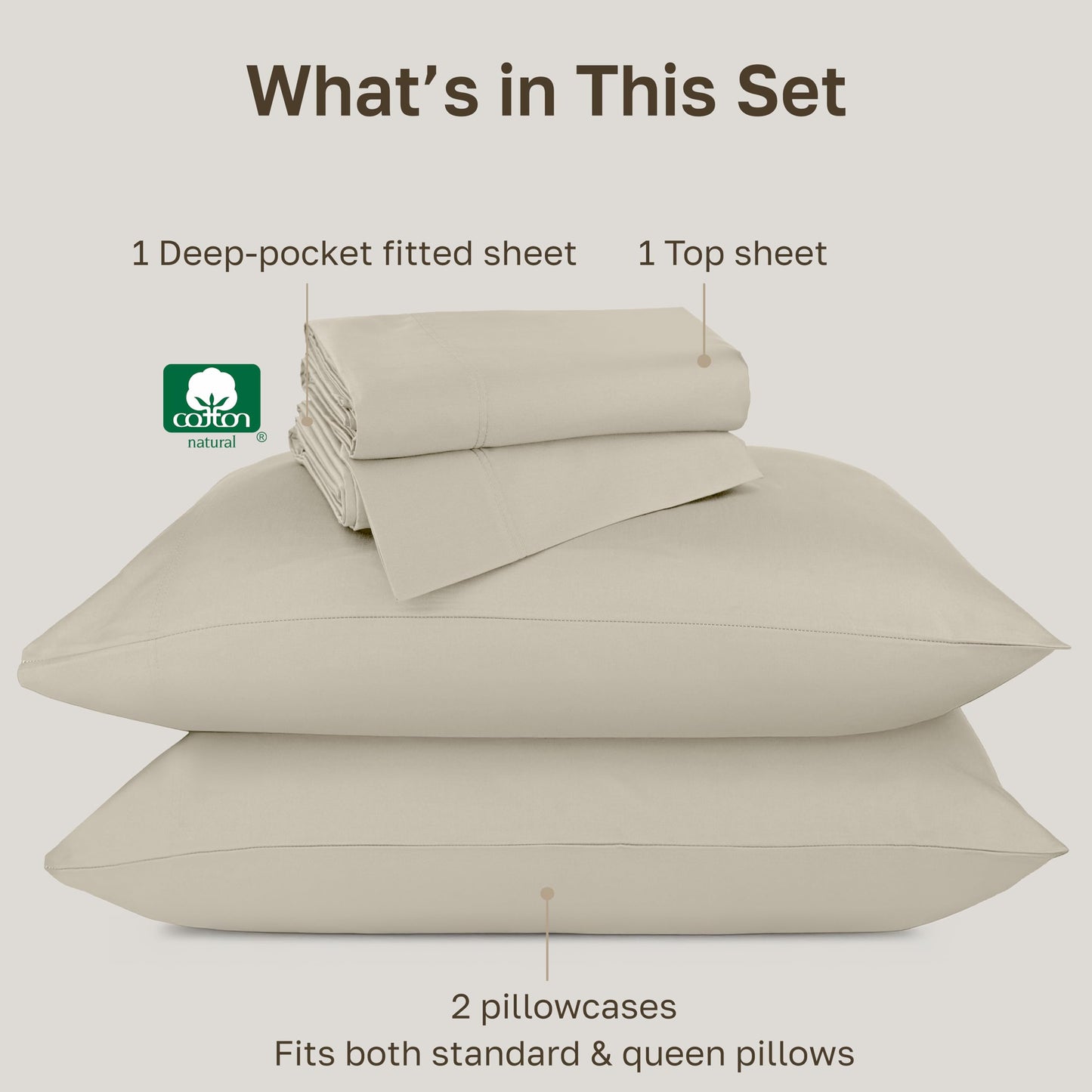 California Design Den Luxury Queen Sheet Set - 800 Thread Count, 100% Cotton Sateen for Queen Size Bed, Bedding Set with Deep Pockets Bedsheets - Beige