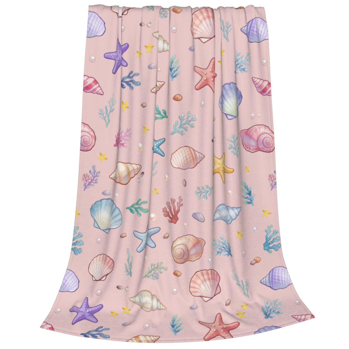 Summer Shell Starfish Beach Throw Blanket 50"x40" Cozy Fluffy Plush Seashell Blankets Soft Pink Ocean Blanket for Girls Women Gift Sofa Bed Couch