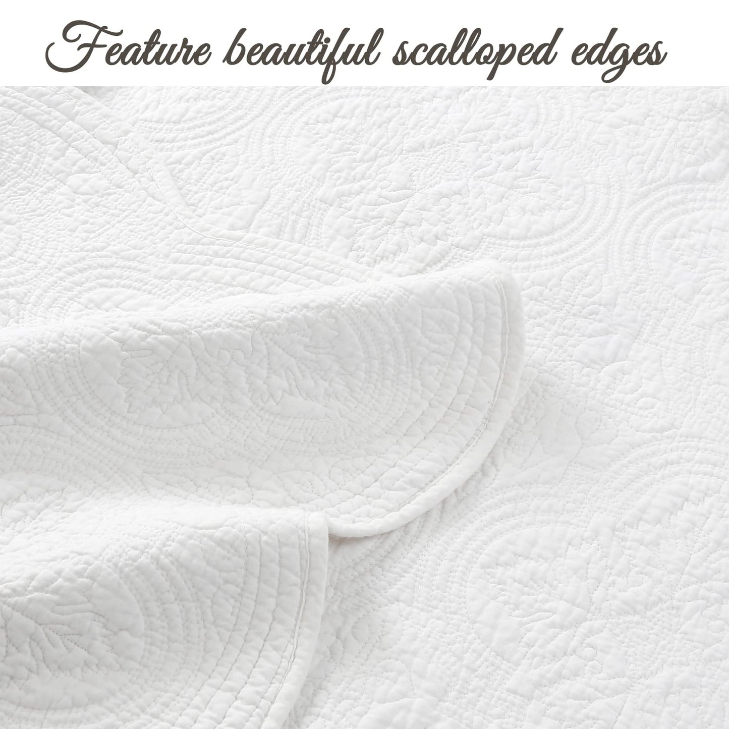 Cozy Line Home Fashions 100% Cotton Victorian Medallion Solid White Matelasse Embossed Bedding Quilt Set, Reversible Lightweight Bedspread, Coverlet for All Season (Blantyre - White, Twin - 2 Piece)