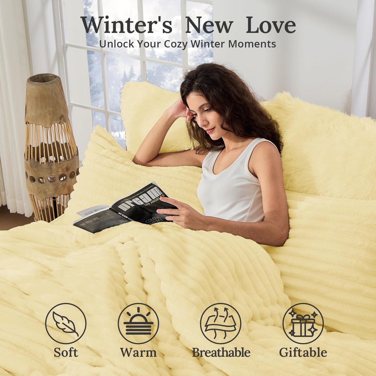 Sasttie King Comforter Set 3 Pieces - Super Soft Fleece Comforters King Size, 1 Luxury Warm Fuzzy Marshmallow Comforter with 2 Pillow Cases, Faux Fur Down Alternative Bedding Set, Light Yellow