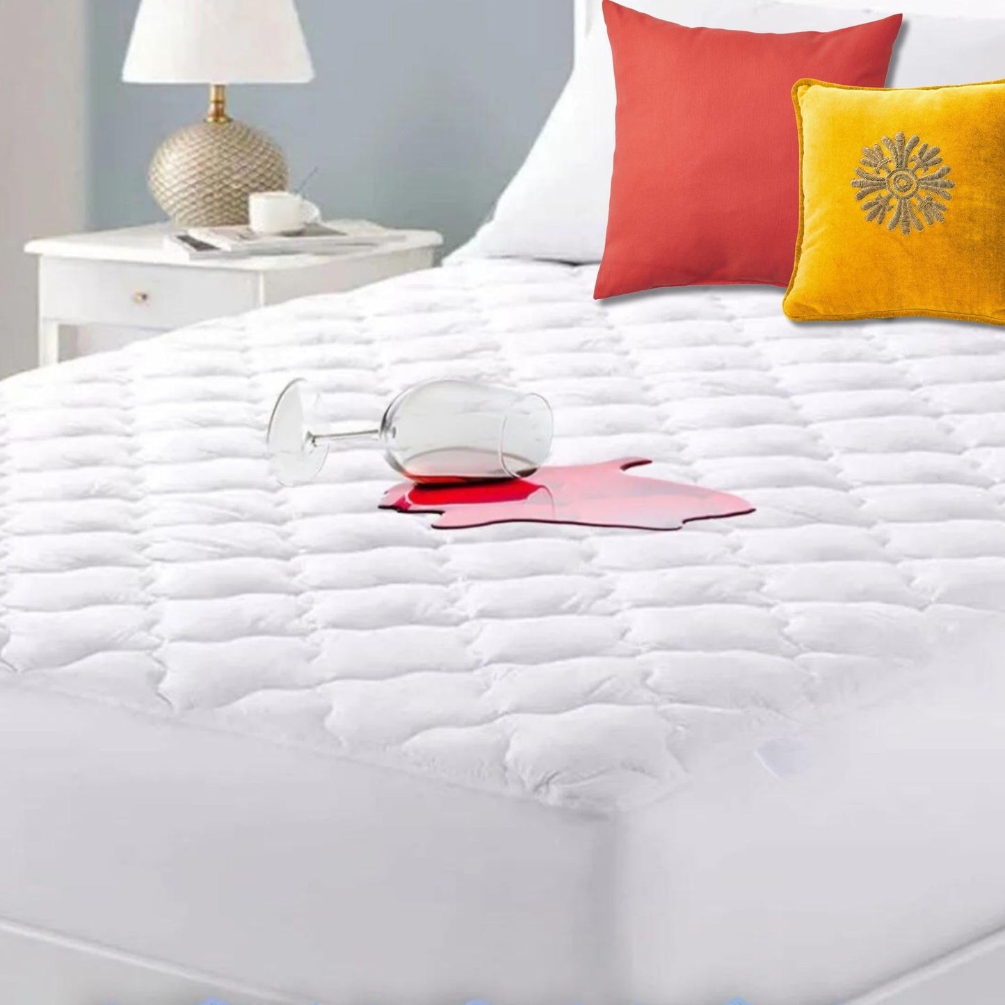 Queen Mattress Protector Deep Pockets -up to 18" deep- Quilted Fitted- Waterproof-Breathable-Noiseless-60 X78 inc Mattress Pad, Elastic Fitted Cotton Bed Mattress Cover,-White- (Queen)