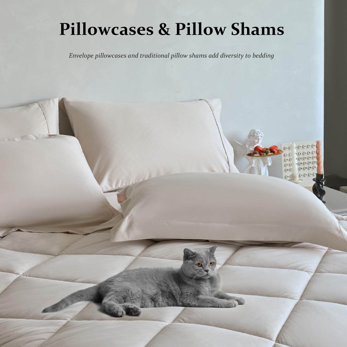 Newspin Full Comforter Set Beige - Bed in a Bag Full Size 8 Pieces, All Season Bed Set, Fluffy Comforter Set with Sheets, Sheet Set Quilt Blanket, Pillowcases & Shams & Bed Skirt
