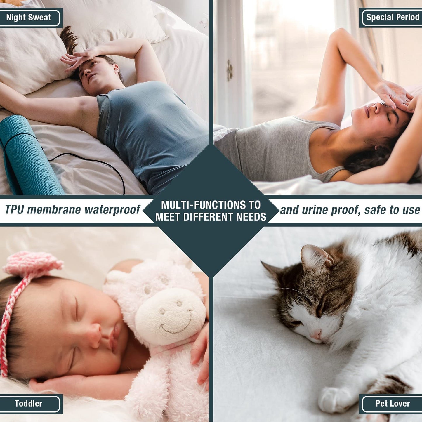 Zippered Mattress Protector Waterproof Queen,Mattress Cover Encasement,13" inch Depth,for Toddlers Pets Potty Training Bedridden Nursing Home Hotel White
