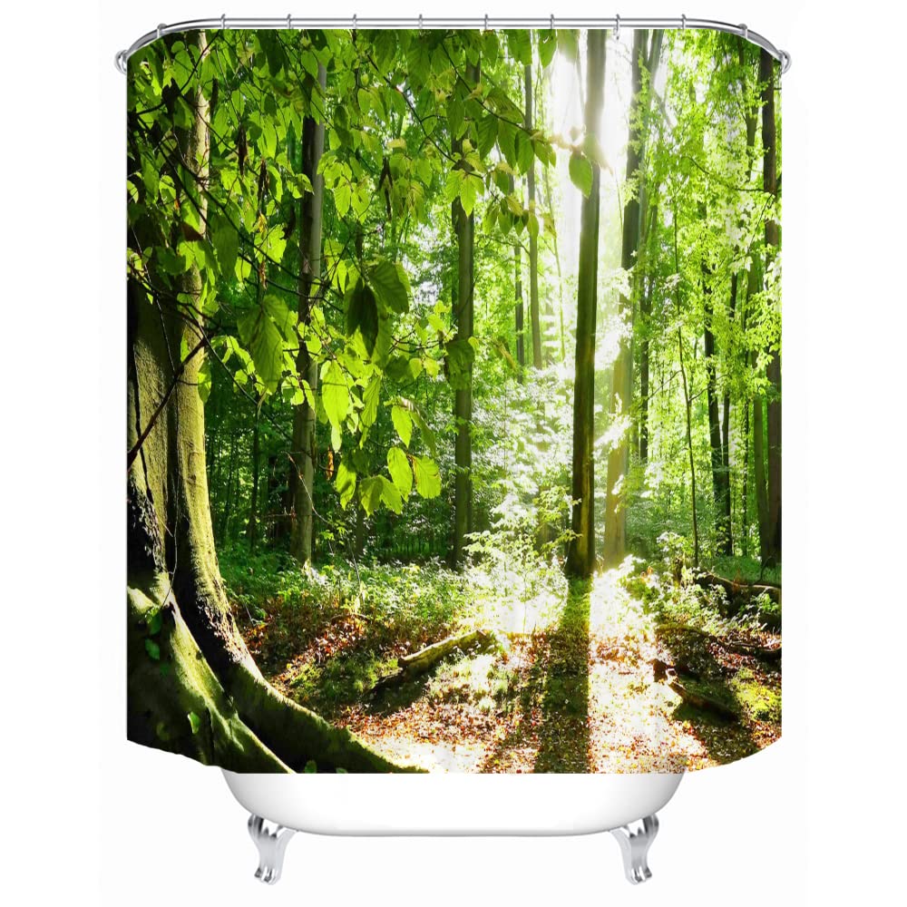 LYFANS Bathroom Uses Tropical Rain Forest 3D Shower Curtain, Bathtub Uses Luxury Standard Shower Curtains 72x72 Inches, Waterproof Washable Fabric Shower Curtain with 12 White Hooks.