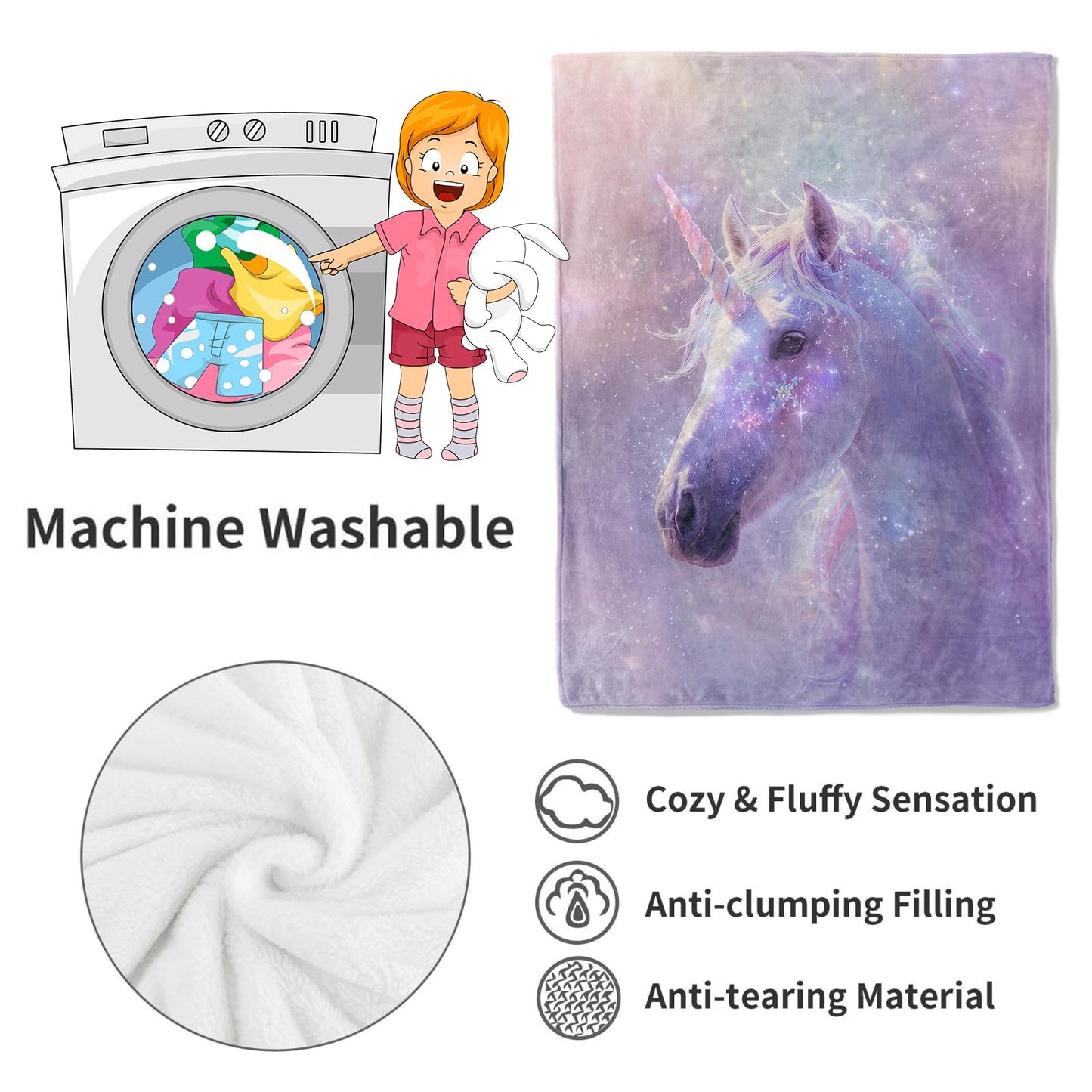 VODRM Cute Dream Blanket Unicorn Throw Blankets,Birthday Gifts for Kids Girls Women & Fantasy Lovers,Lightweight Soft Fleece with Mystical Sparkling,for Sofa Couch Bed Room Decor 50x60in