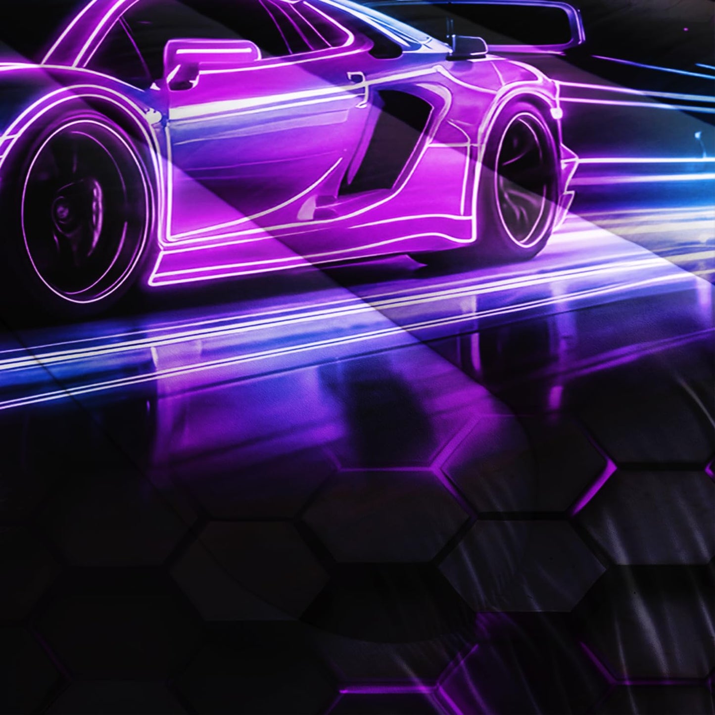 HOSIMA Boys Race Car Queen Bedding Sets,Honeycomb Geometric Background Neon Pattern Cool Extreme Sports Bedding for Kids Men Car Room Decor,Gaming Comforter with 2 Pillowcases.
