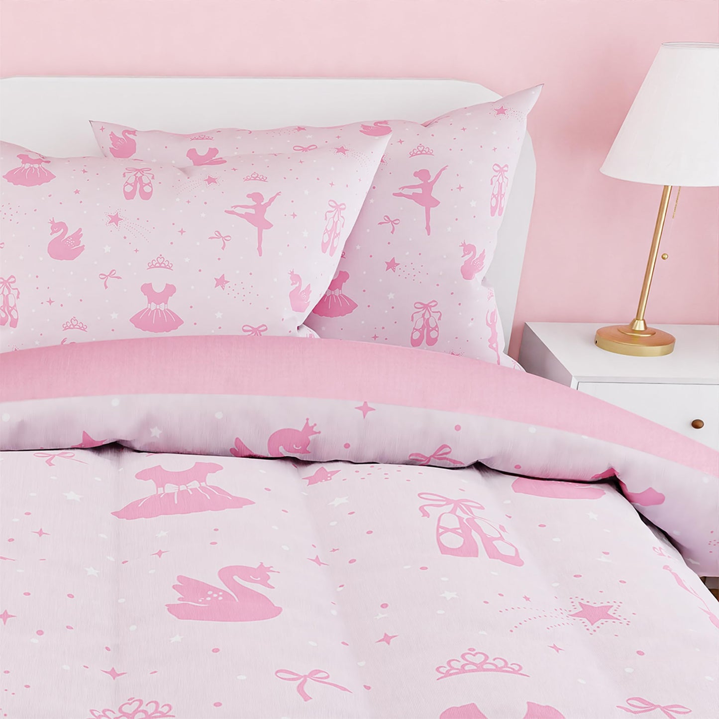 SANDJEST Ballerina Comforter Set Twin Size 68x86in for Kids Girls, Microfiber 3 Pcs Bedding Set Includes 1 Comforter, 1 Pillowcase, 1 Fitted Sheet, Nursery Room Decor