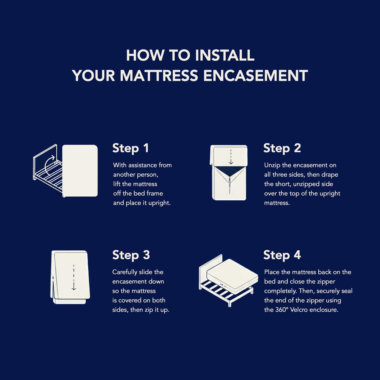 Full Mattress Protector Encasement with Zipper – Waterproof Mattress Protector Full Size – Soft, Breathable & Noiseless Zippered Mattress Cover – Fits Up to 12”