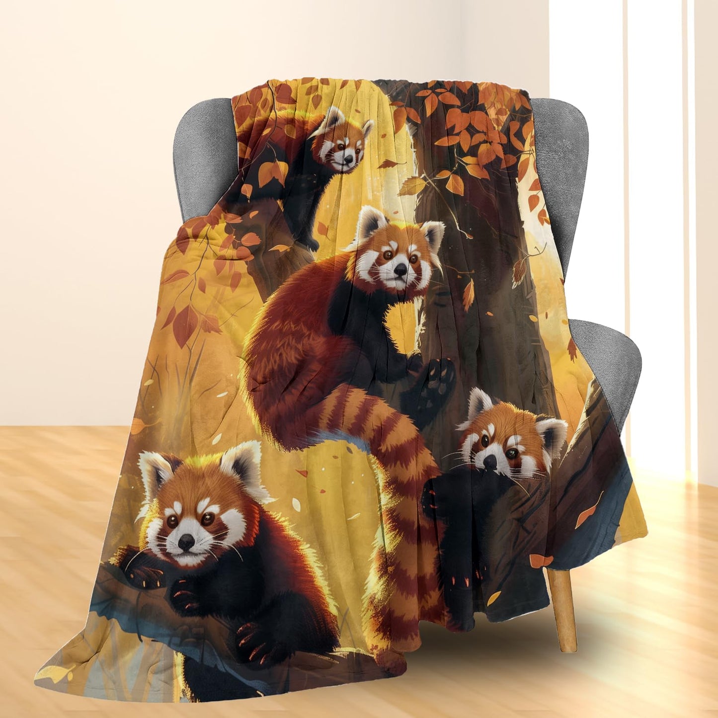 Ti Caldi Autumn Red Panda Family Blanket Soft Cozy, Lightweight & Fluffy Flannel Throw Blankets - Perfect for Couch, Bed, Travel - Warm Home Decor for Indoor & Outdoor Use 60"x50"