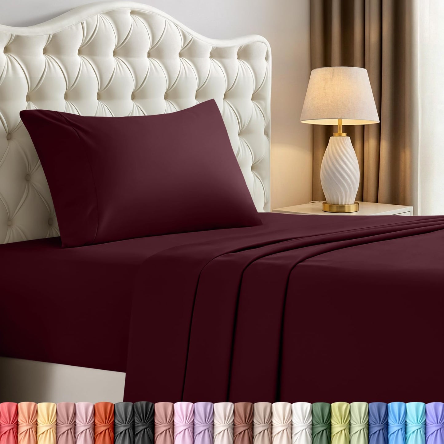 Utopia Bedding Twin Sheet Set – 3 Piece Bed Sheets for Twin Size Bed, Soft and Breathable Microfiber, Includes 1 Fitted Sheet, 1 Flat Sheet and 1 Pillowcase – Oeko Tex (Burgundy)