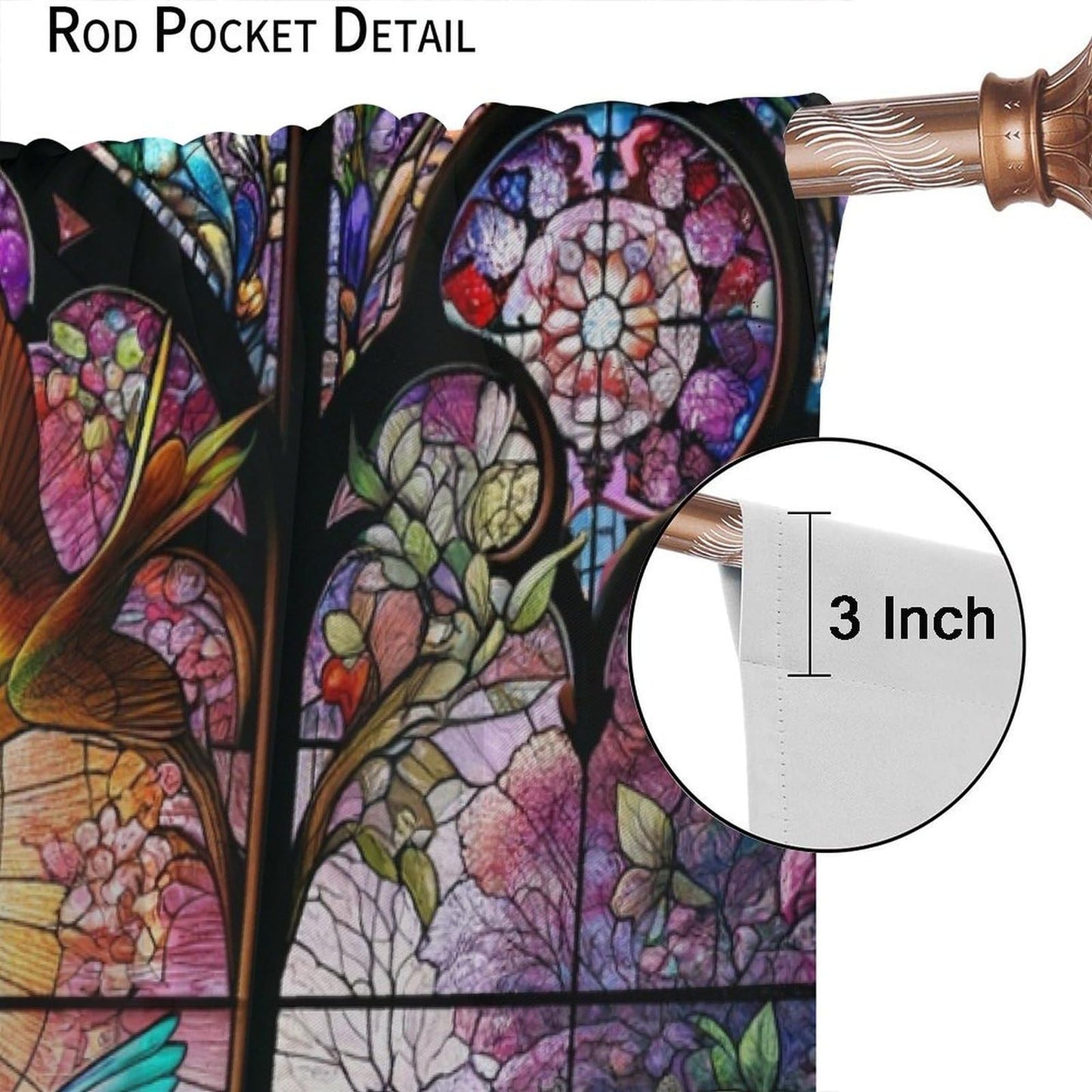 FengMingRui Hummingbird Stained Glass Curtains Nature Scenery Floral Flowers Bird Abstract Geometry Window Treatments for Kids Boys Girls Bedroom Living Room Window Drapes 42" W X 45" L