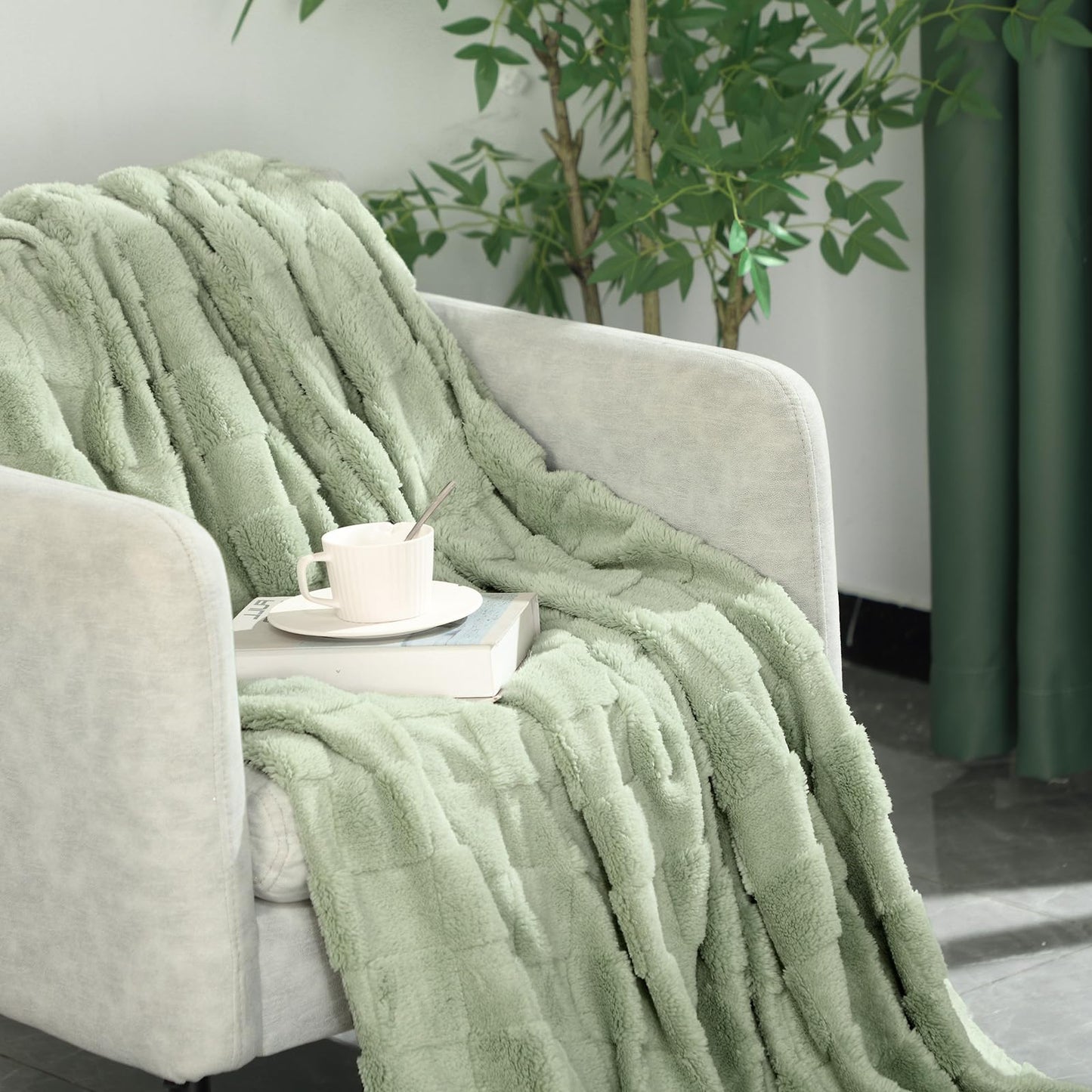 VitalCozy 3 Pack Fleece Throw Blanket Twin Size - Soft Warm Plush Lightweight Fuzzy Blanket Bulk for Couch, Bed, Home, Travel, Camping, 60" X 80"(Green, Silver Gray, Blue)