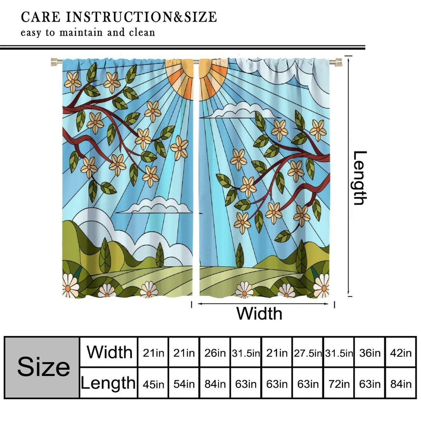 TYVGICZ Stained Glass Curtain Medieval European Cathedral Window Curtains for Bathroom Bedroom Home Decor Colourful Glass Art Blue Window Curtain 2Panel, 42x45 Inch