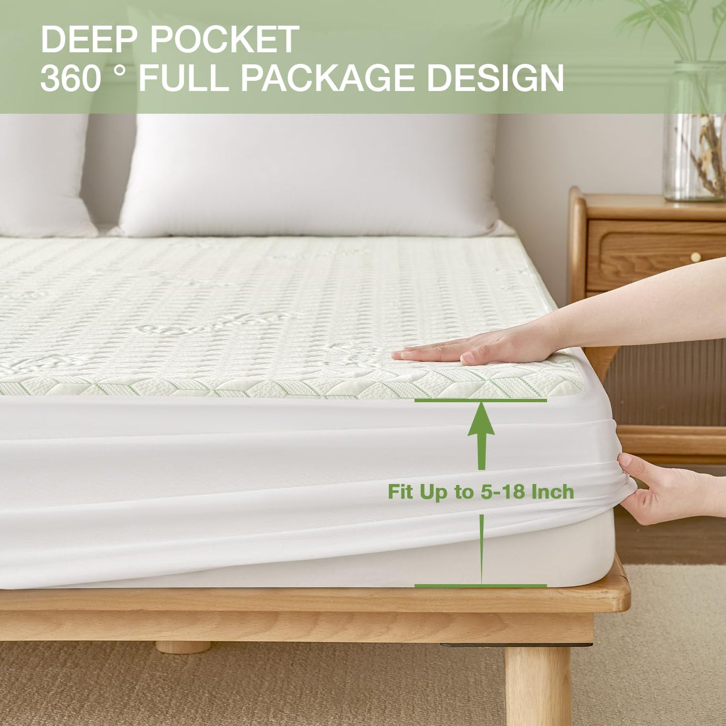 Twin XL Waterproof Mattress Protector Washable Mattress Padded Cover Rayon Bamboo Fitted Bed Protection Noiseless Plastic Back School Bed Pad Deep Pocket Up 18“ Soft&Breathable for College Dorm