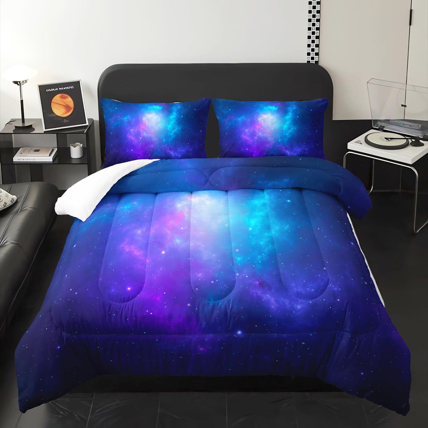 XYNHML Blue and Galaxy Comforter Full Size for Girl Boy Adult 3Pcs Universe Outer Space Starry Sky Bedding Set Psychedelic Space Night Pattern Quilt Bed Set with 2 Pillow Cases