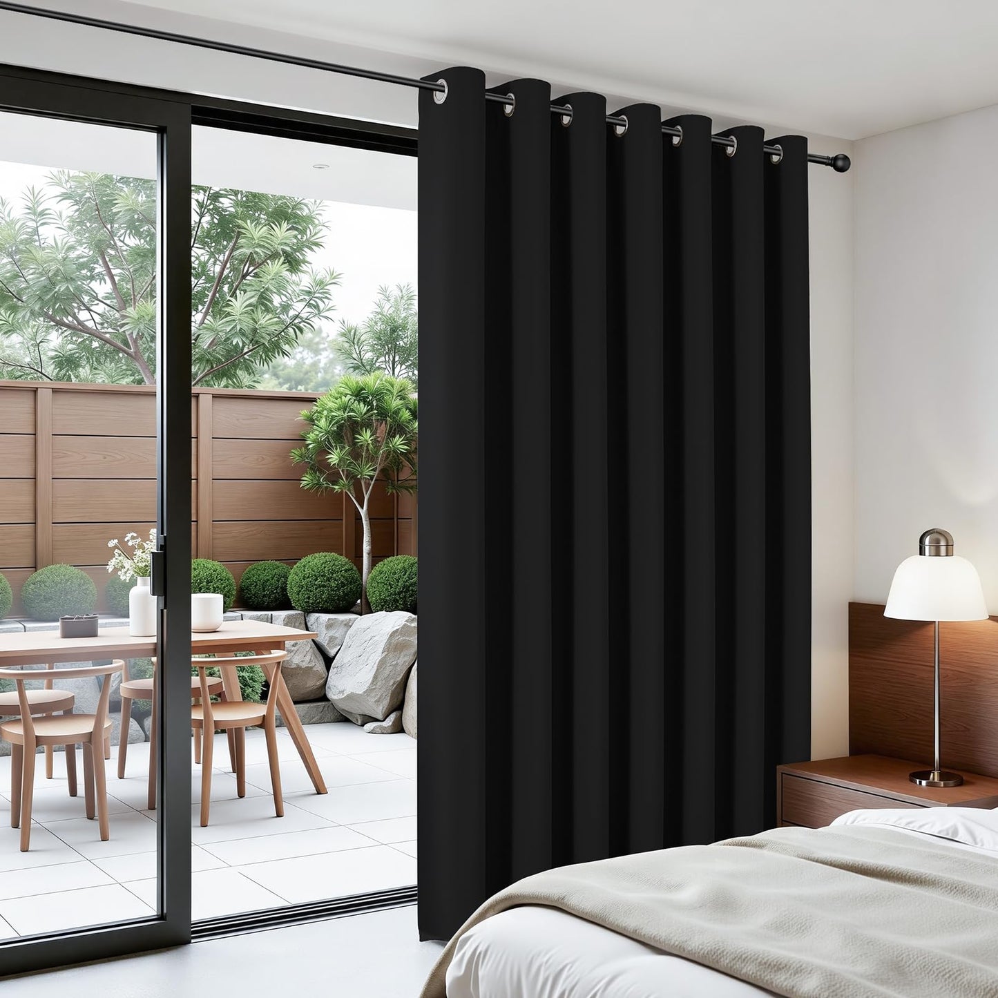 Joydeco Blackout Patio Sliding Door Curtains 84 Inches Long, Grommet Privacy Room Divider Curtains, Extra Wide Thermal Blackout Drapes for Bedroom Living Room (Black, 100Wx84L, 1 Panel)